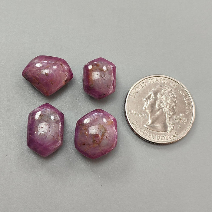 Star Ruby Gemstone Cabochon: 70.00cts Natural Untreated Unheated 6Ray Star Ruby Hexagon Shape 14*11mm - 17*12mm 4pcs Set July Birthstone