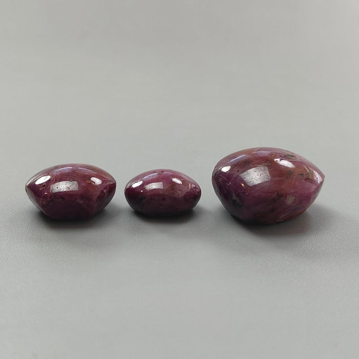 Star Ruby Gemstone Cabochon: 71.30cts Natural Untreated Unheated 6Ray Star Ruby Hexagon Shape 14*11mm - 19*17mm 3pcs Set July Birthstone