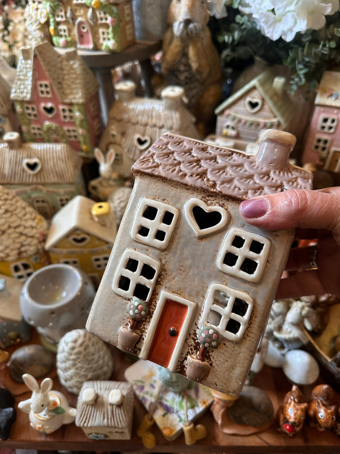Stonewear Grey & Orange Tealight House