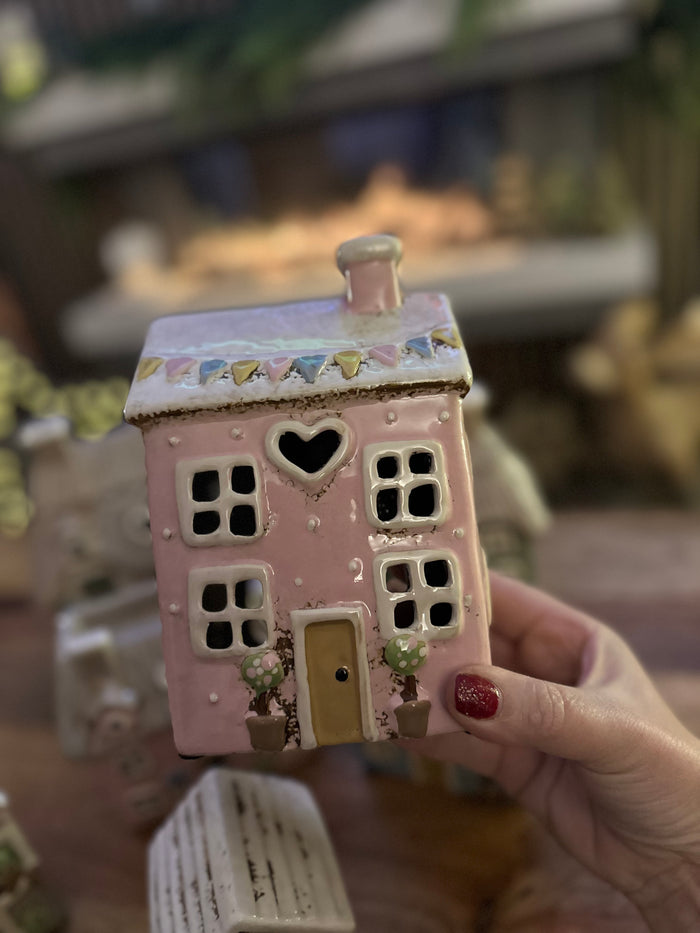 Stonewear Pink House Tealight Holder