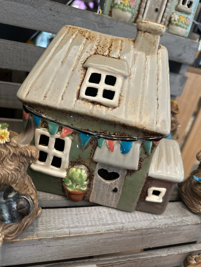 Stonewear Sage Green Candle House with Bunting