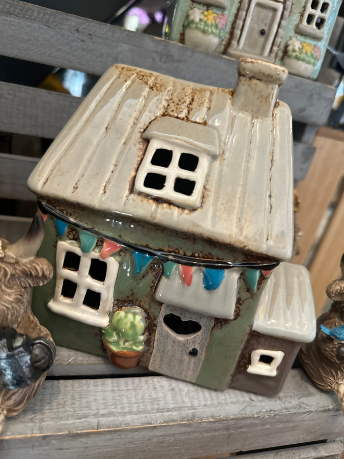 Stonewear Sage Green Candle House with Bunting