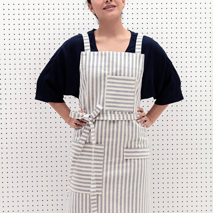 Striped Cotton Canvas Crossback Bib Apron