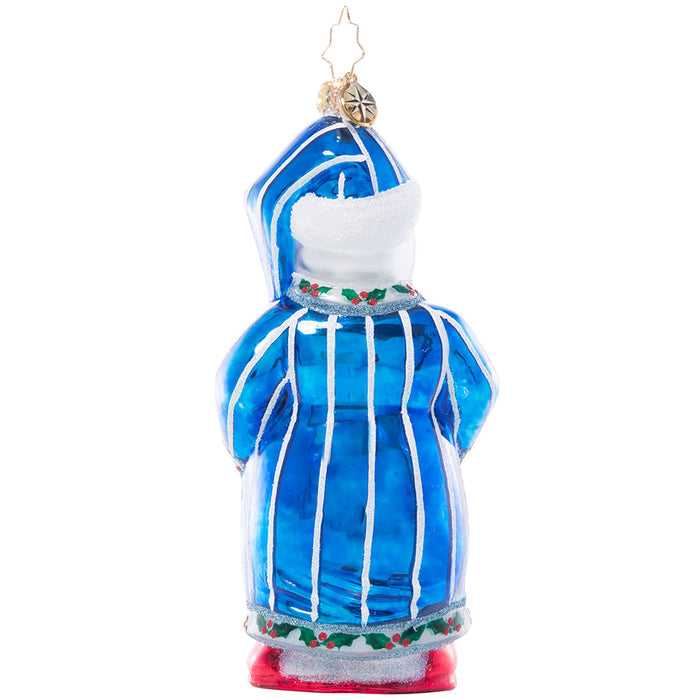 Back - Ornament Description - Sweet Dreams Snowman: With a cup of cocoa in hand and wrapped in his softest winter robe, this sweet snowman has everything he needs for a cozy night in!
