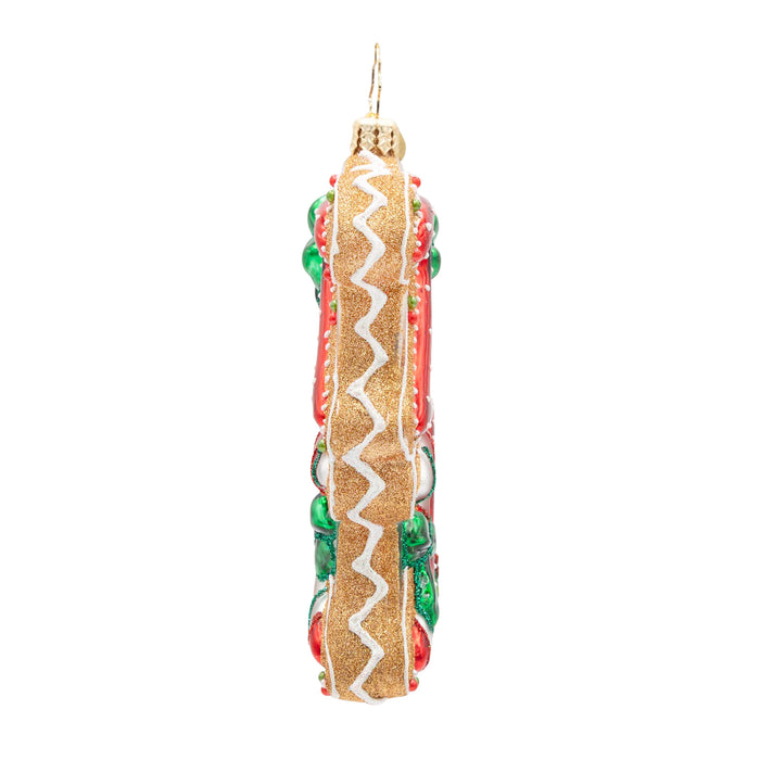 Side view of ornament of the year 2026 outlining the white zig zag side pattern