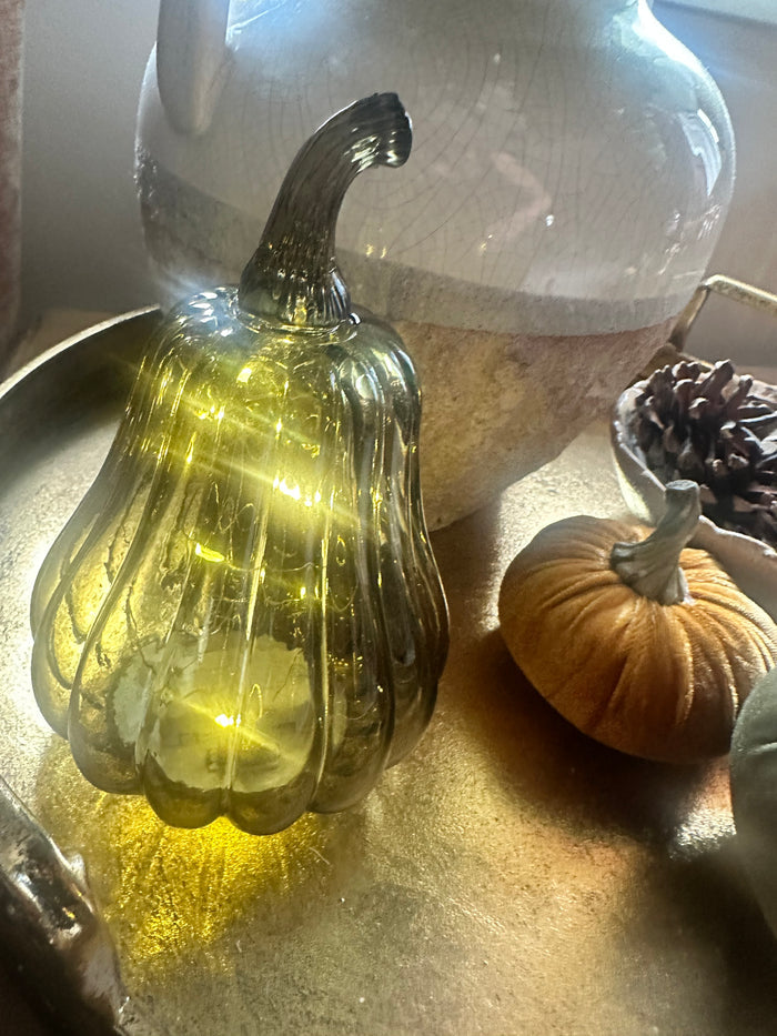 Tall LED Glass Pumpkins Choice of Two Colours
