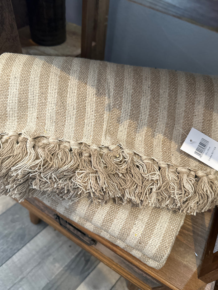 Taupe Cotton Stripe Throw