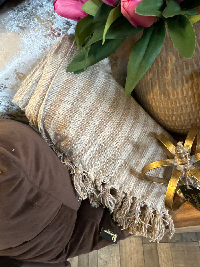 Taupe Cotton Stripe Throw