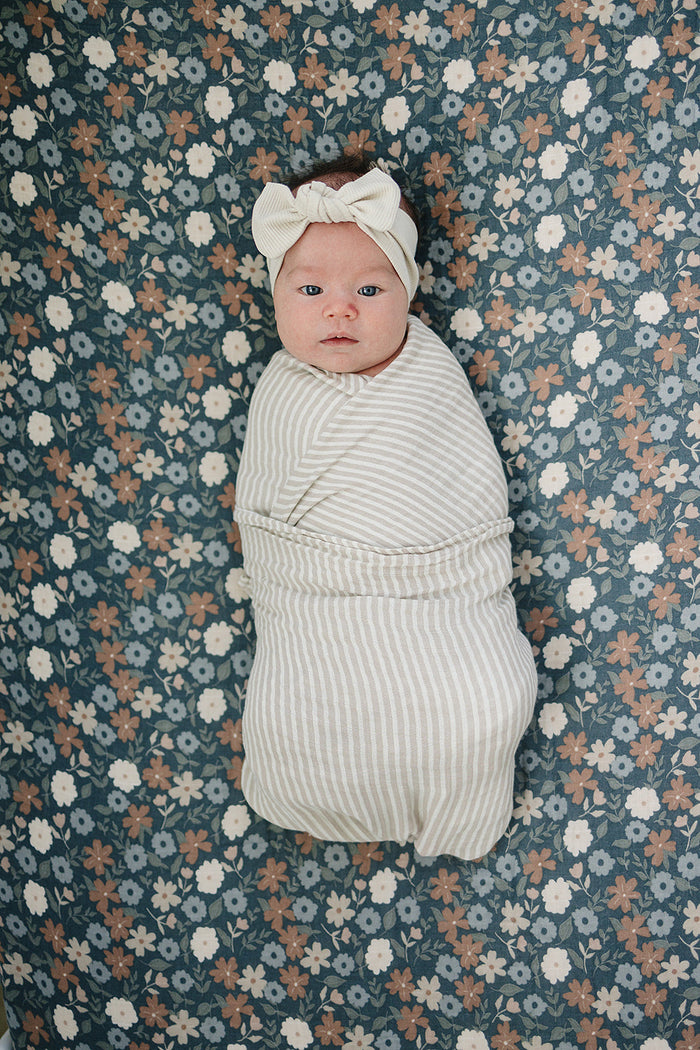 Taupe Stripe Muslin Swaddle Blanket