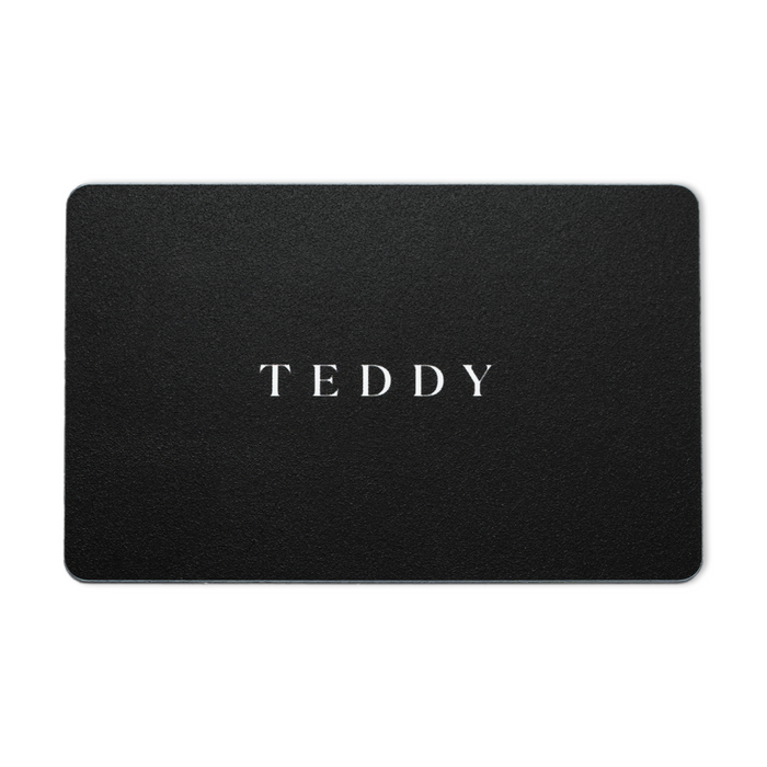 Teddy Baldassarre gift card with TEDDY logo on a black card