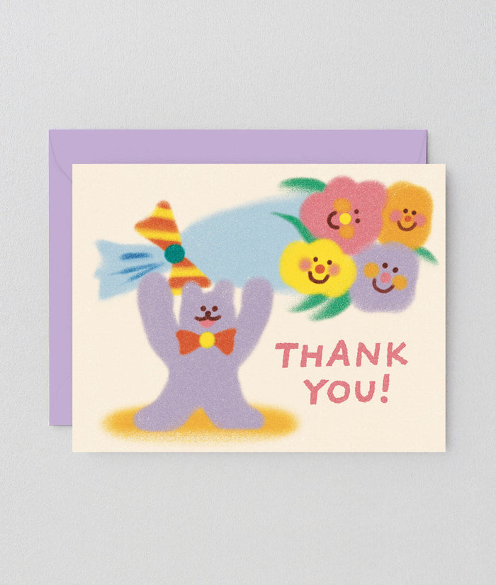 Thank You Cat & Flowers Kids Card