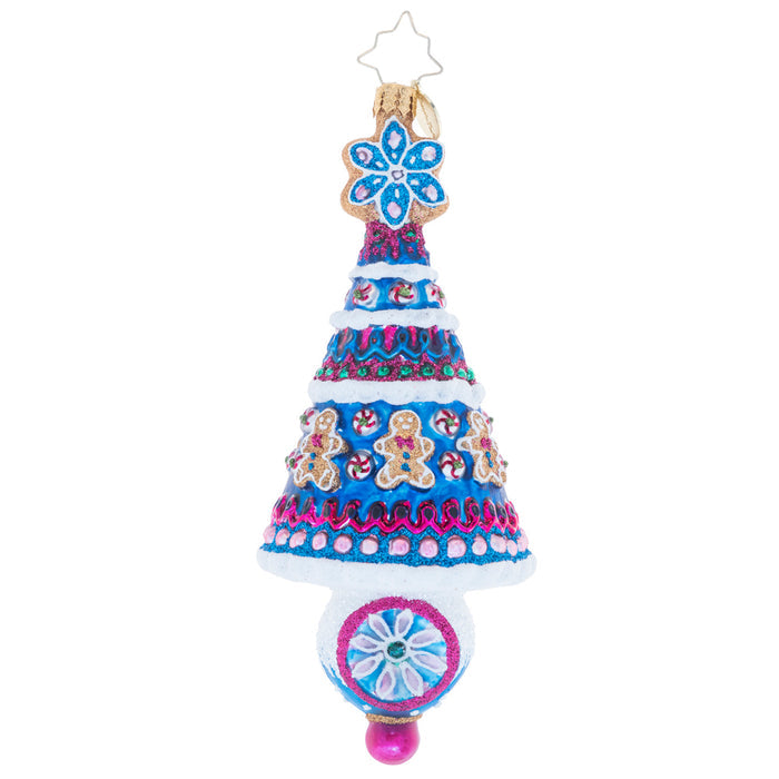 Front - Ornament Description - The Sweetest Season: Trimmed with gingerbread men and topped with a snowflake-shaped Christmas cookie, this tree certainly is the sweetest spruce of the season.