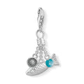 Silver Charm 1325 fish pendant with turquoise & clear cubic zirconia accents.