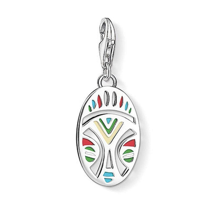 Charm 1422 African Mask: Silver charm with colorful enamel mask design.