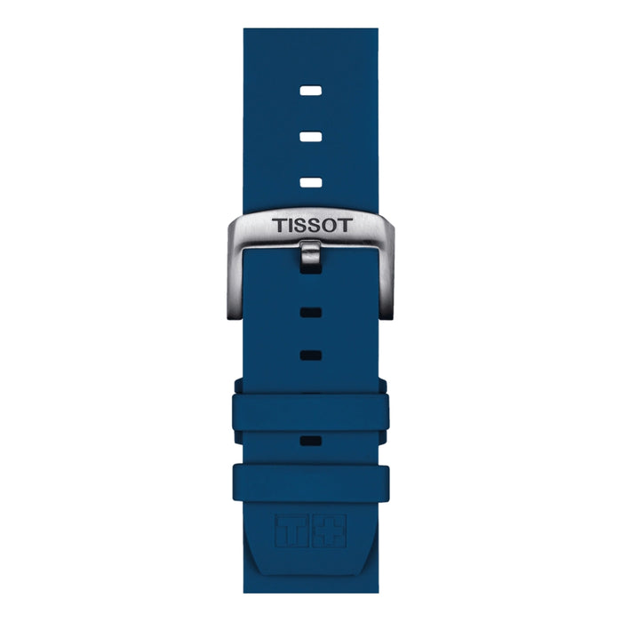 Blue silicone strap 22mm for Tissot watches with a brushed metal buckle