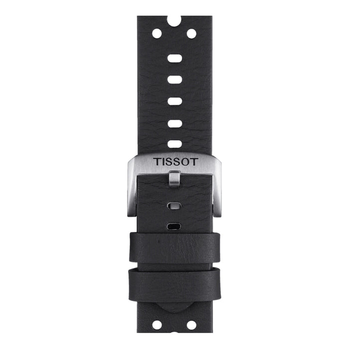 Tissot embossed black leather strap 22mm with brushed metal deployment clasp