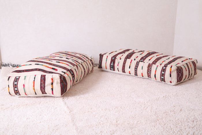 Two Long Moroccan pouf ottoman , Striped rug - kilim poufs