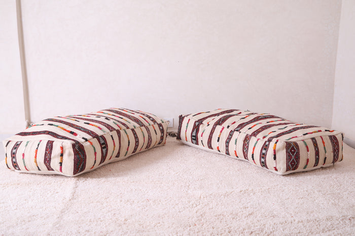 Two Long Moroccan pouf ottoman , Striped rug - kilim poufs
