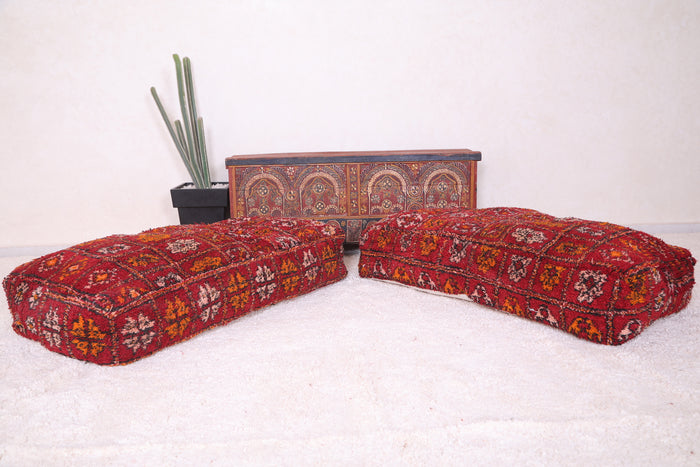 Two moroccan red pouf ottoman - Long poufs - kilim poufs