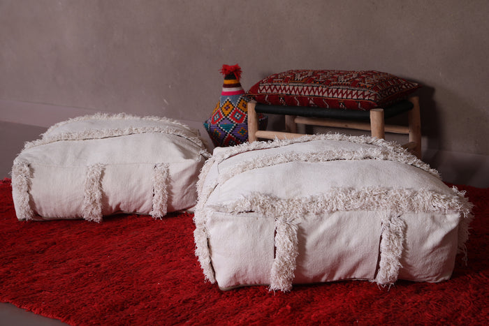 Two moroccan white poufs ottoman - kilim pouf