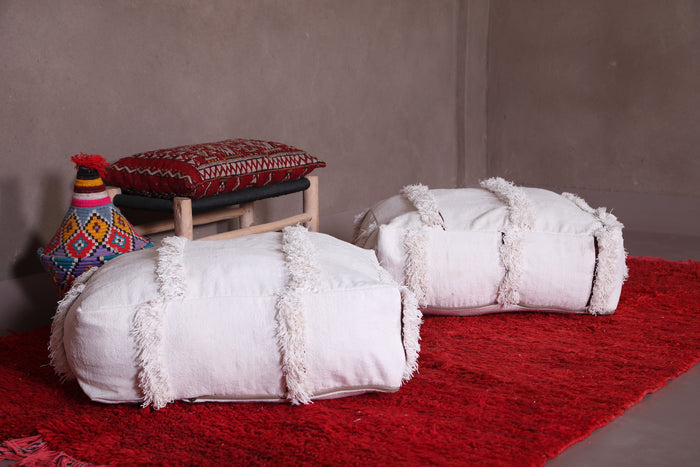 Two moroccan white poufs ottoman - kilim pouf