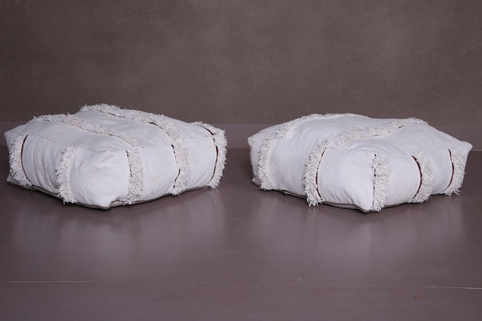 Two moroccan white poufs ottoman - kilim pouf