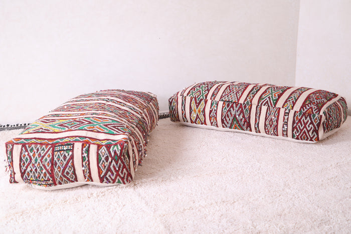 Two Vintage Bohemian Poufs Ottoman 24” x 24” x 13" - kilim poufs