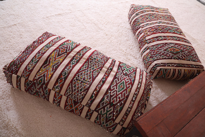 Two Vintage Bohemian Poufs Ottoman 24” x 24” x 13" - kilim poufs