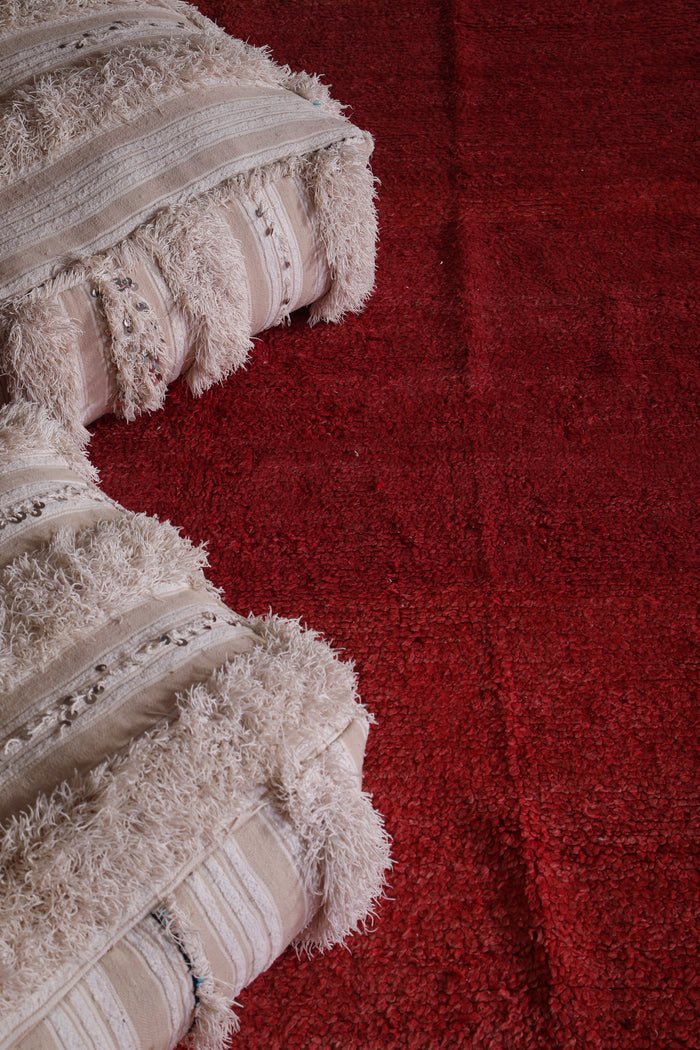 Two White Shaggy ottoman Cushions - kilim pouf