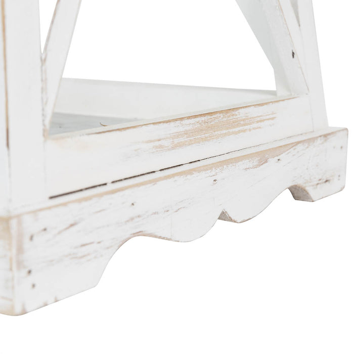 Wash White  European Farmhouse Wooden Lanterns With 3D Metal Lace Top, Set of 2