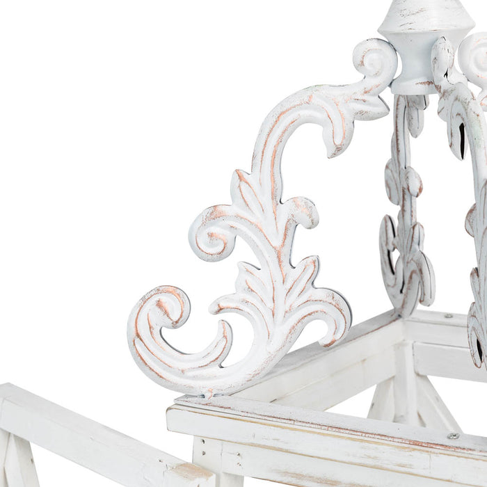 Wash White  European Farmhouse Wooden Lanterns With 3D Metal Lace Top, Set of 2