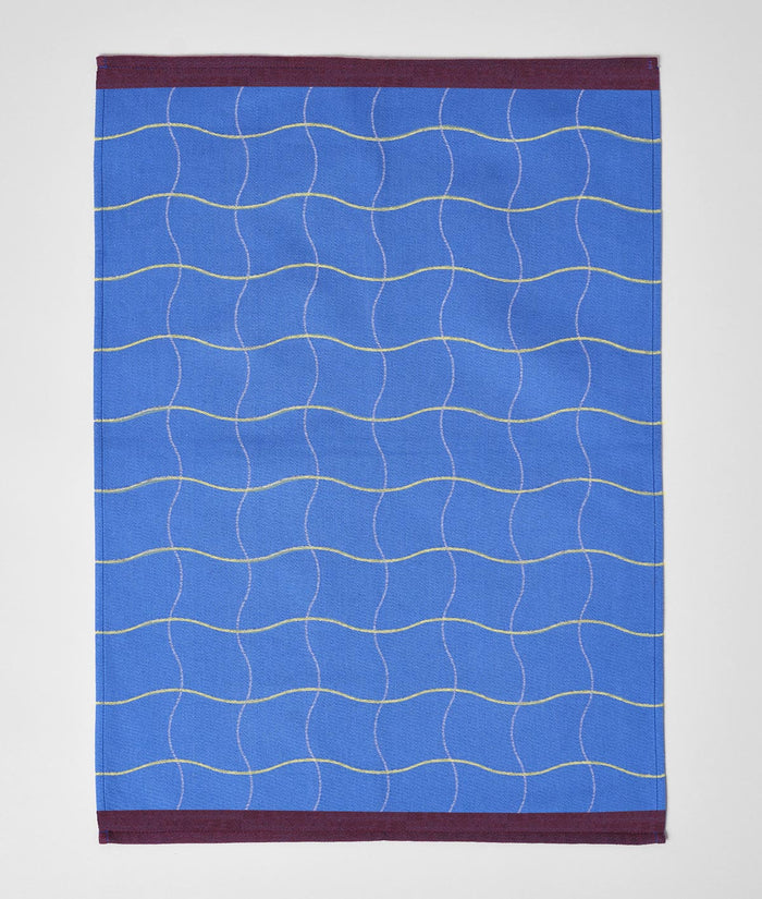 Wave Grid Blue Cotton Tea Towel