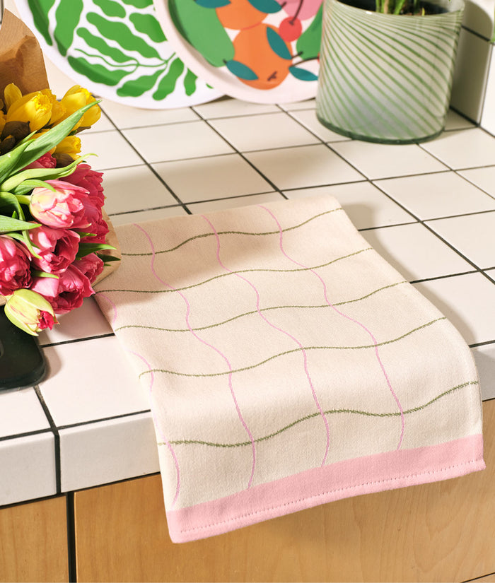 Wave Grid Natural Cotton Tea Towel