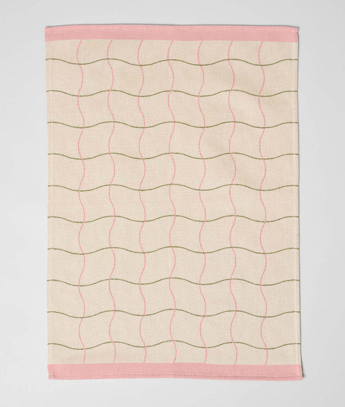 Wave Grid Natural Cotton Tea Towel