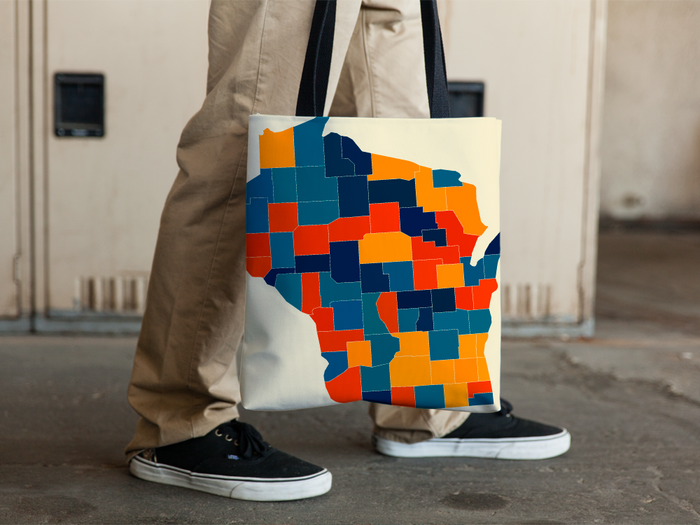 Wisconsin Map Tote Bag - WI Map Tote Bag 15x15