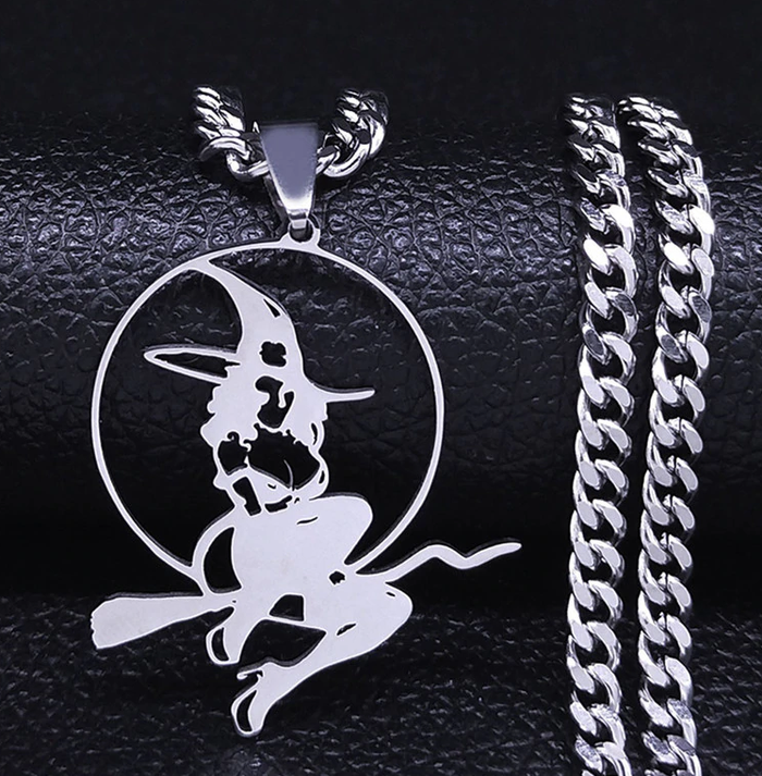Witch Broom  Stainless Steel Necklace