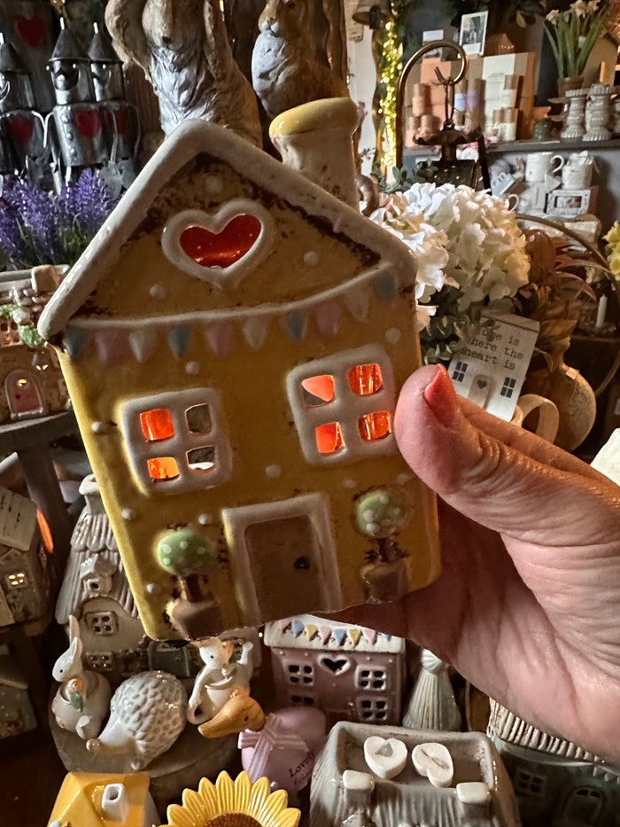 Yellow Stonewear Tealight House